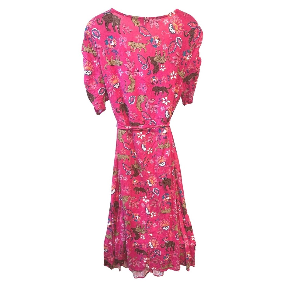 Torrid Pink Leopard Floral Midi Dress Size 0X Button Front Pockets Cottagecore - Picture 6 of 7